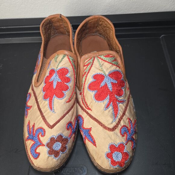 Handmade Men\'s Loafers Blanket Quilt Flower Tapestry Slippers Size 9.5 main image 8